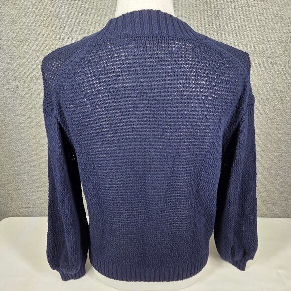 LOFT WOMEN'S NAVY BLUE KNIT BUTTON CARDIGAN – SIZE XS – COTTON BLEND – TEXTURED - Picture 2 of 13
